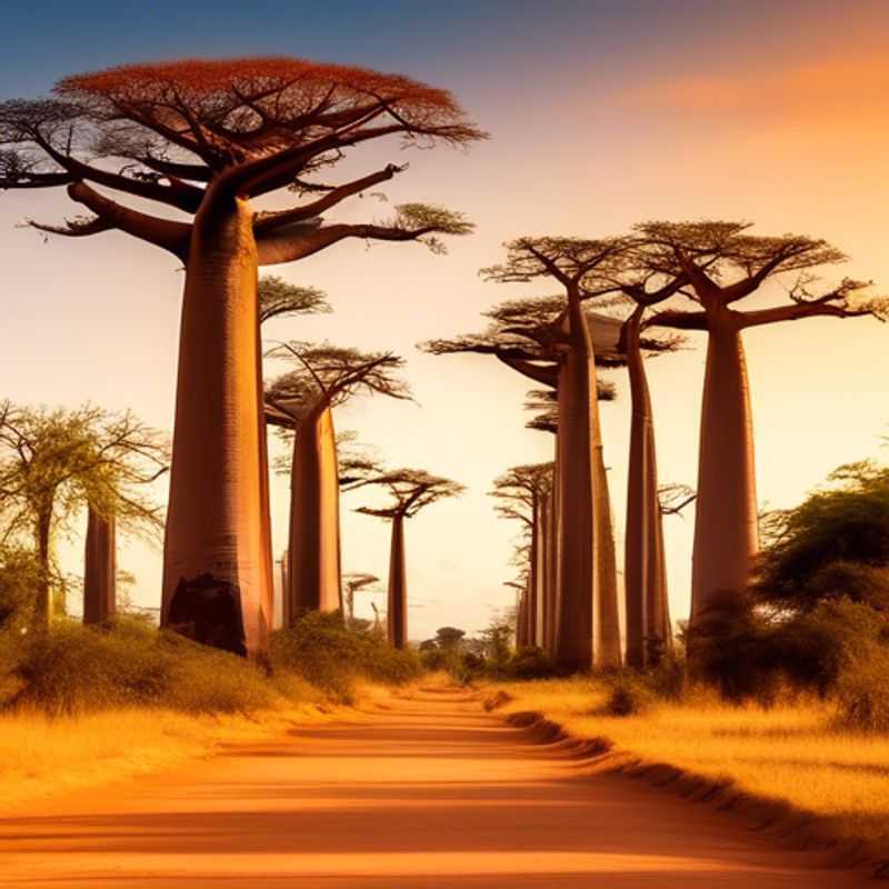 L'allée des baobabs à Madagascar, un spectacle majestueux de baobabs géants se dressant fièrement le long d'une route.