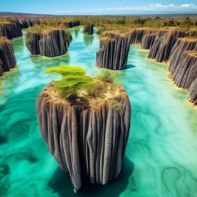 Deux couples d'aventuriers s'aventurant dans les fascinantes formations rocheuses des Tsingy de Bemaraha, à Madagascar, lors de leur escapade estivale.