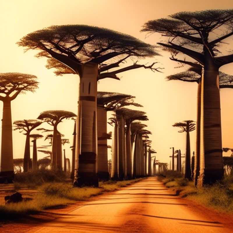 L'all�ée des baobabs à Madagascar, un spectacle majestueux de baobabs géants se dressant fièrement le long d'une route.