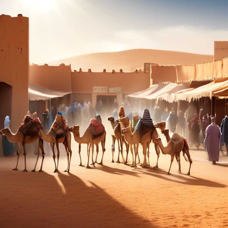 Trois couples de weekenders curieux explorant le marché aux chameaux de Guelmim, au Maroc, lors de leur escapade hivernale, captivés par les scènes colorées et animées de ce lieu emblématique.