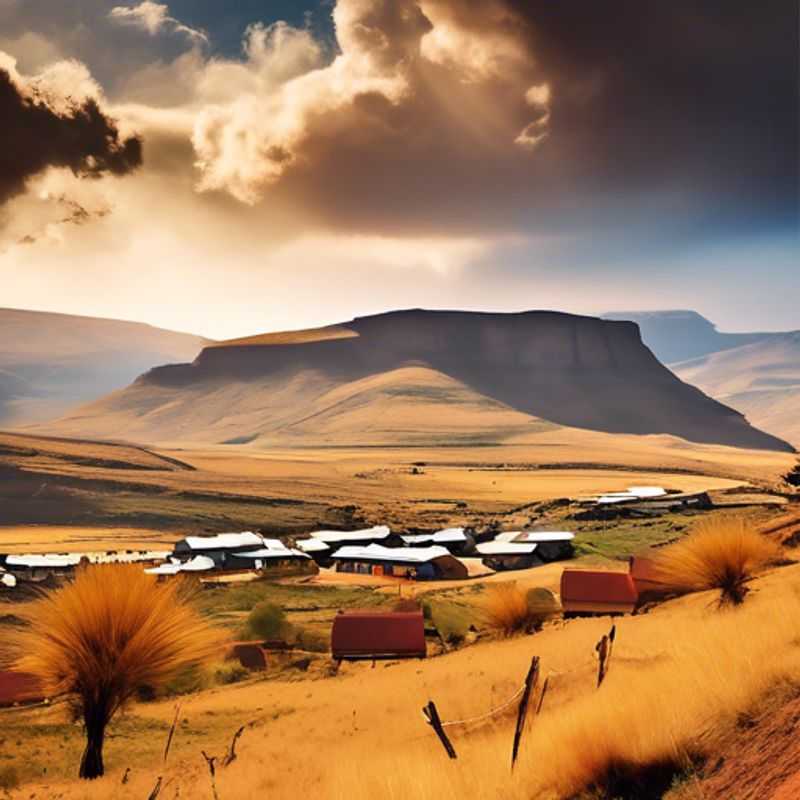 A solo adventurer stands in awe before the majestic Lesotho Highlands, a rugged landscape of towering peaks and pristine valleys, ready to embark on a thrilling three-week journey of discovery during the vibrant fall season.