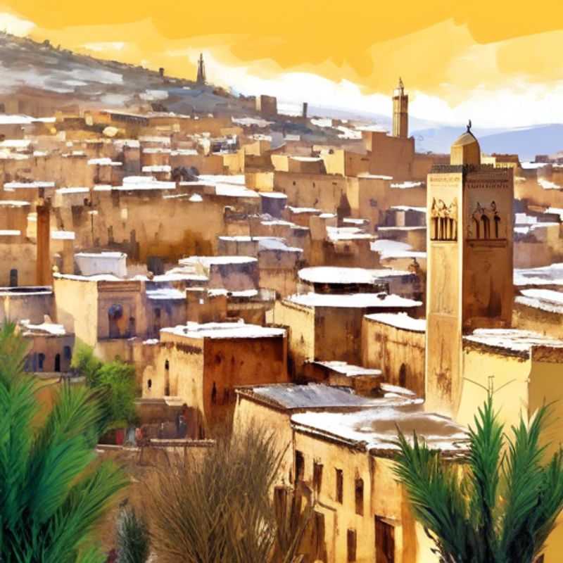 Three intrepid cultural explorers wander the winding alleyways of the ancient Medina of Fez, Morocco, immersing themselves in the vibrant tapestry of history and tradition during their winter-spring journey.