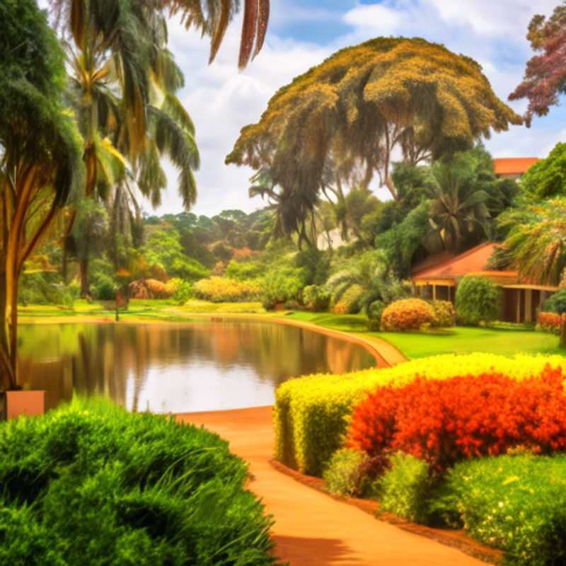 Lush greenery and vibrant flora surround the two couples as they explore the serene Entebbe Botanical Garden in Uganda, a tranquil oasis away from the bustling city during their extended travel adventure.