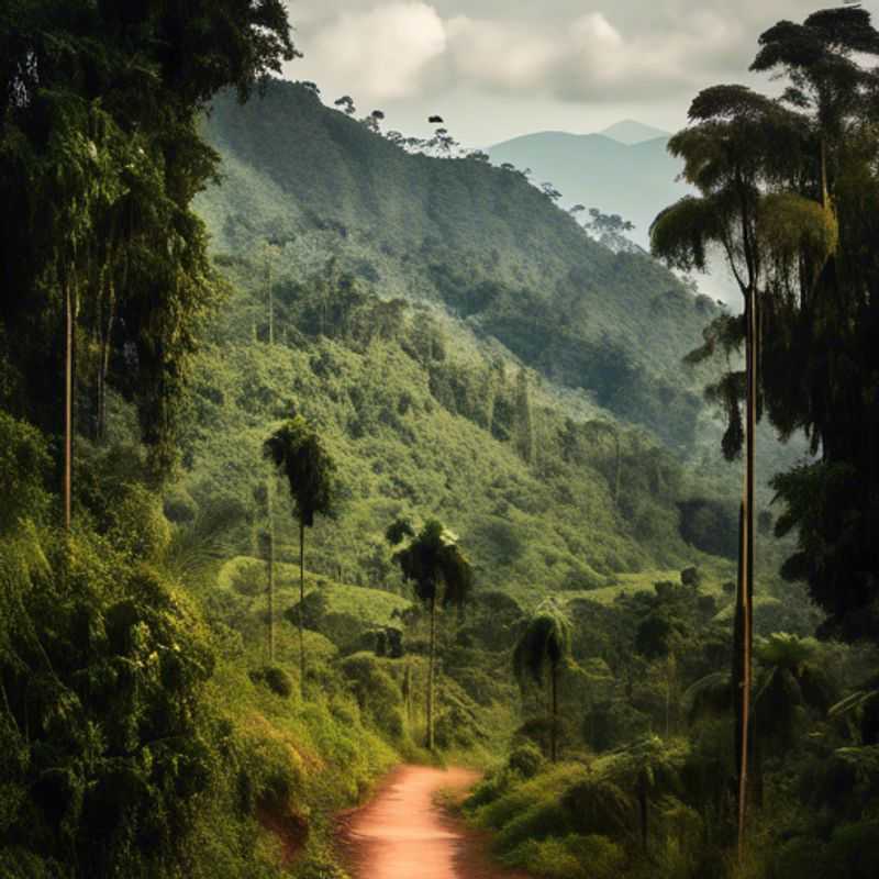 A solitary traveler stands amidst the lush greenery of Bwindi Impenetrable Forest in Uganda, seeking adventure and tranquility amidst the vibrant tapestry of nature. The air hums with the sounds of the forest as the sun filters through the canopy, casting a magical glow on this breathtaking landscape.